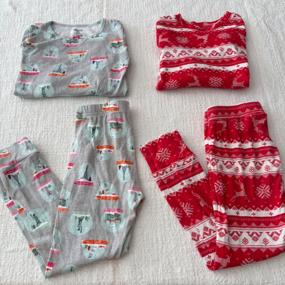 Carter's and Gap Kids Pajamas Set 2 Pack Size 6 Holiday Snow Globe Fair Isle Red
